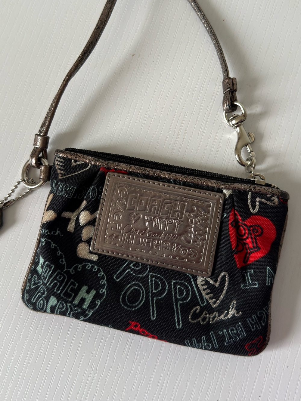 Coach Poppy Graffiti Print Wristlet Mini Pouch Bag 4” x 6” - Picture 3 of 5